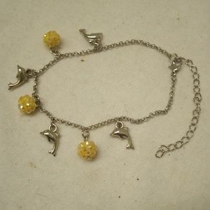 Silver Dolphin Charm & Faceted Beads Bracelet Handmade